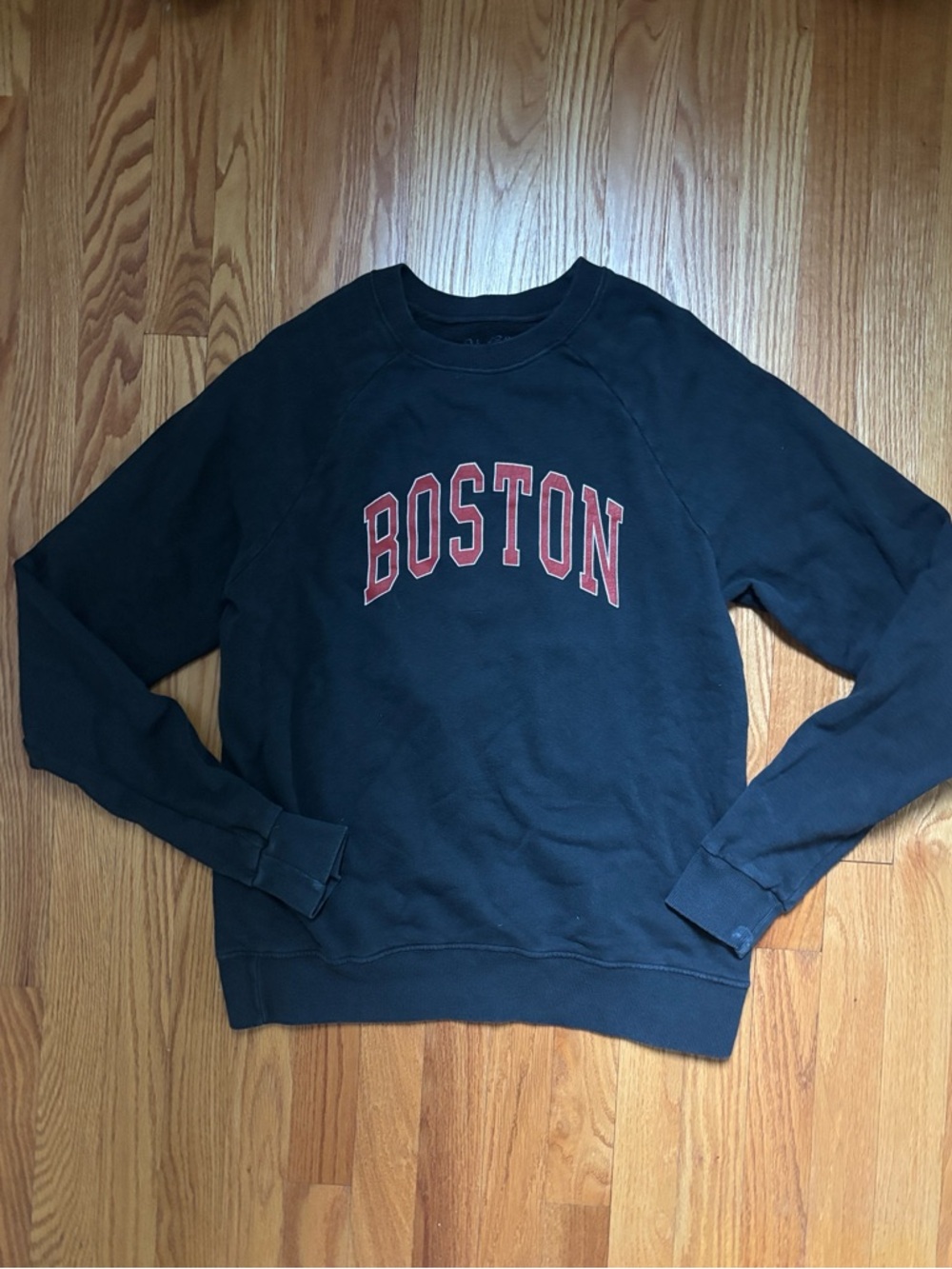 Brandy Melville Black Crewneck Sweatshirt with Red Boston Lettering